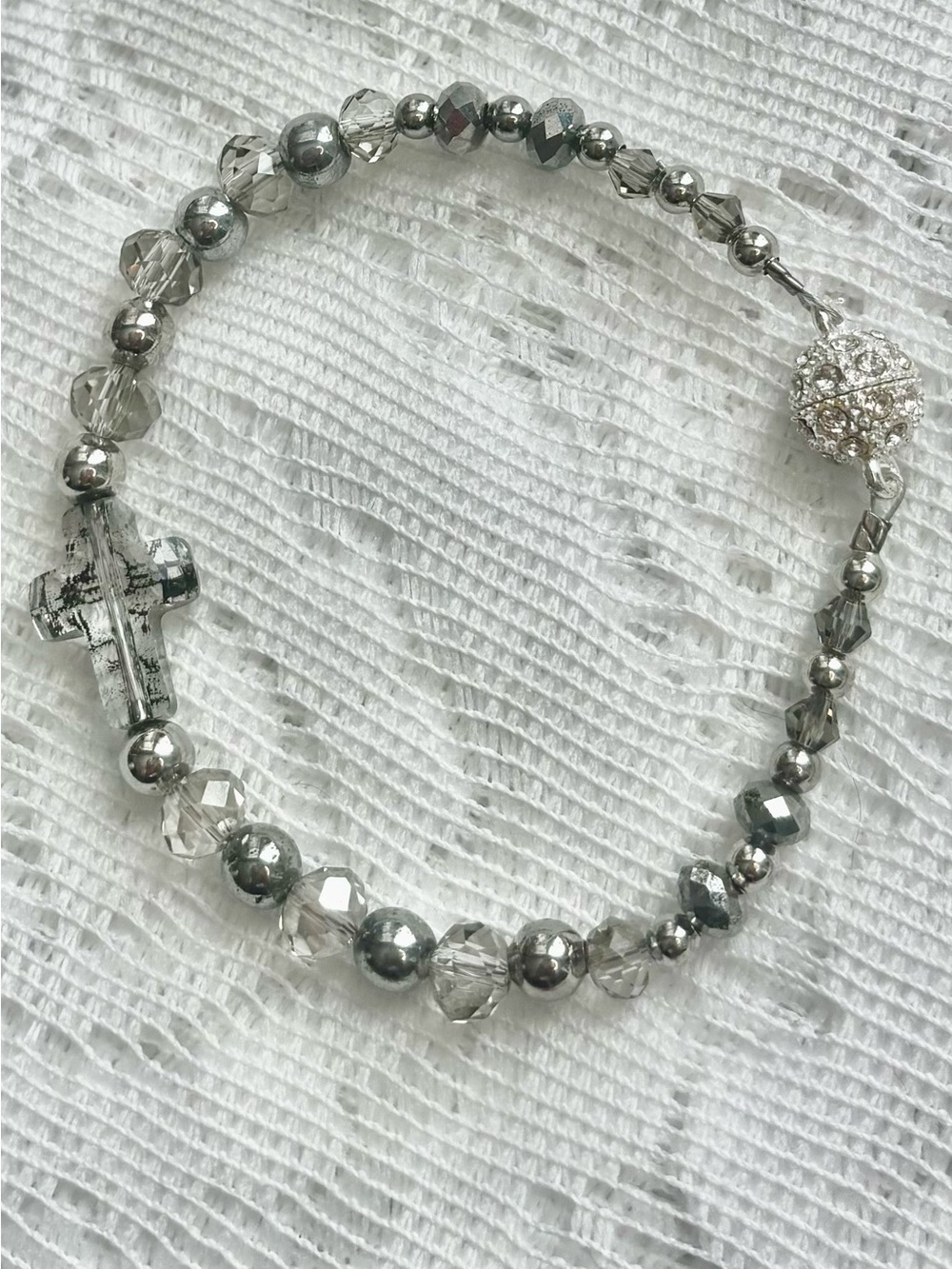 Silver Crystal Cross Beaded Bracelet